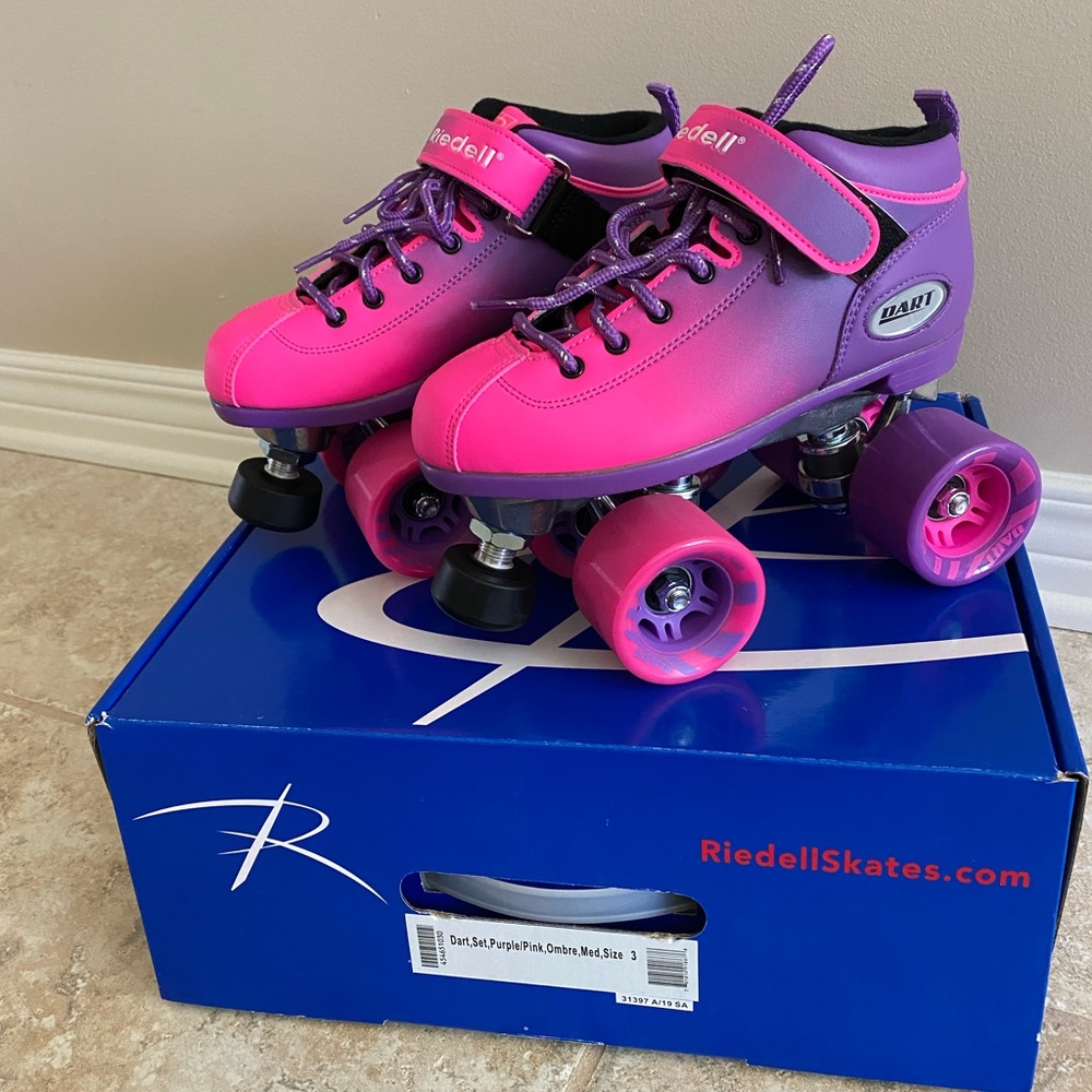 Riedell Quad Roller Skates - Dart Ombre- Fade Color Purple/Pink Size 3